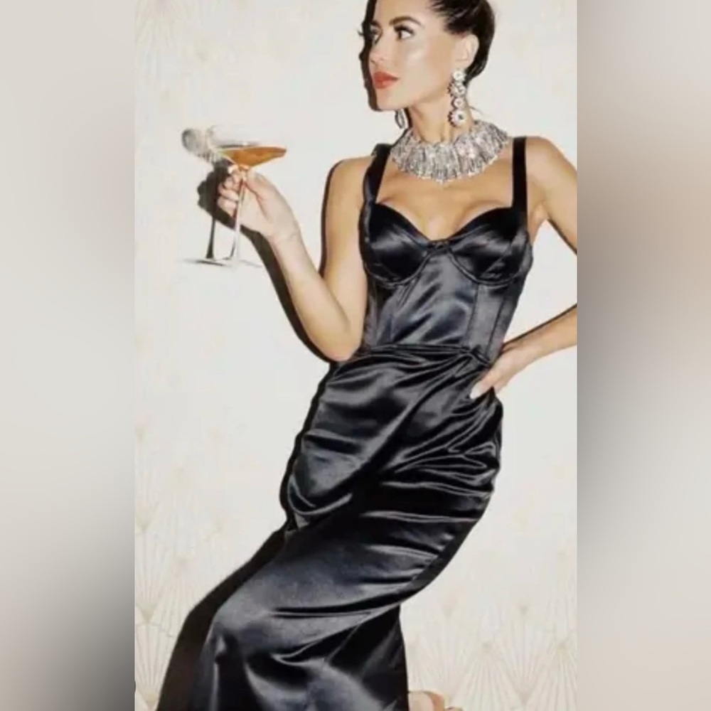 Zara Black Satin Slim Slip Midi Dress - Picture 9 of 9